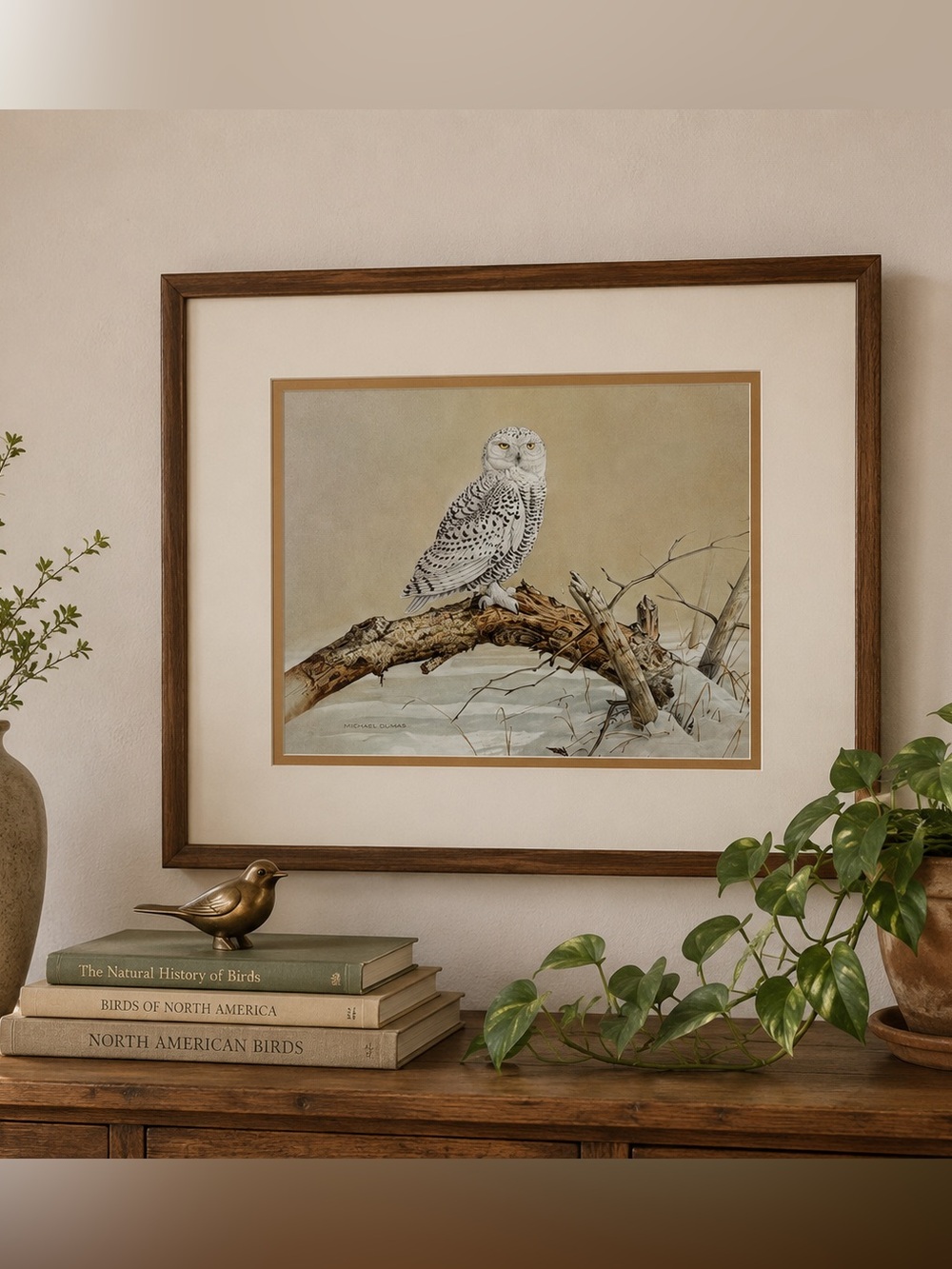 Vintage Art Print Michael Dumas Tundra Spring Snowy Owl Boho Cottagecore Decor